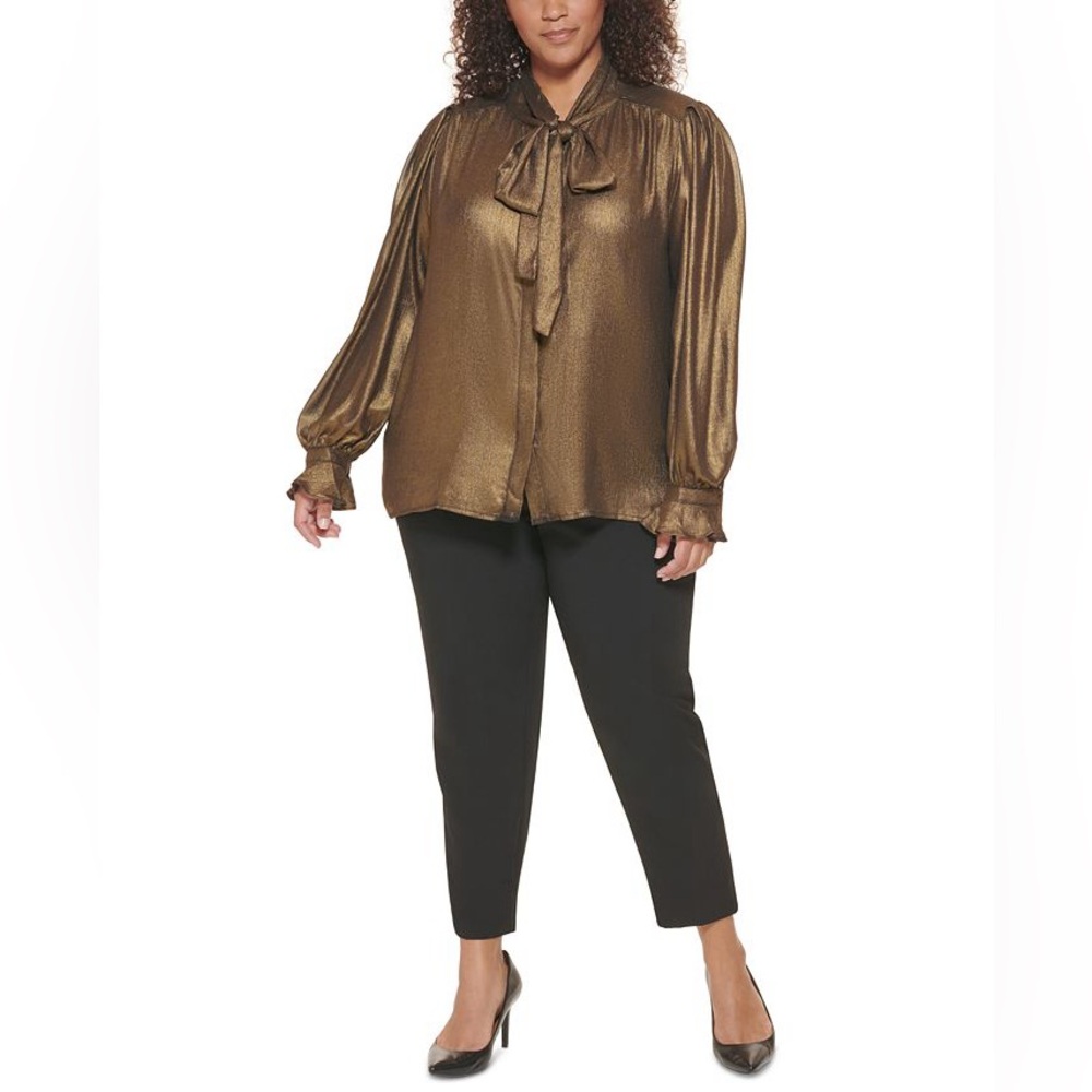 Calvin Klein Plus Size Metallic Bow Blouse